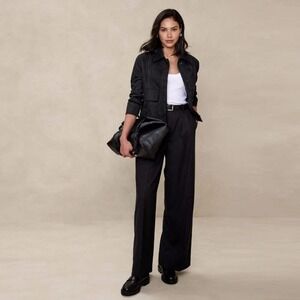 Banana Republic Factory Womens Wide Leg Flannel Trousers Size 2 Petite Black
